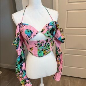 AFRM Pink Floral Off-Shoulder Crop Top